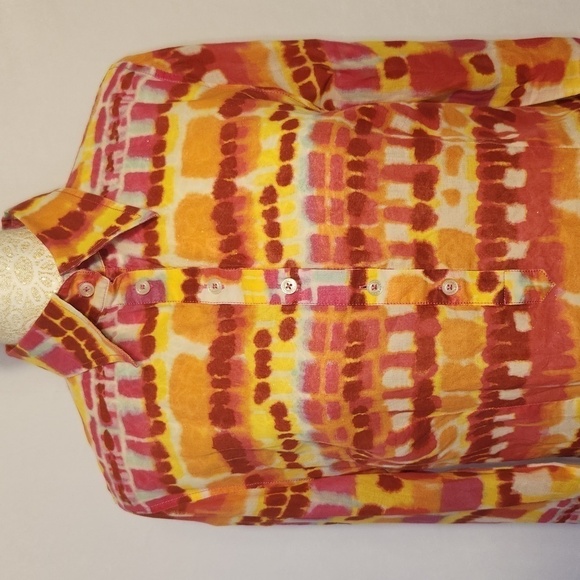 George Roth Los Angeles 100% Cotton Orange Tie Dye Long Sleeve Popover Tunic - Picture 2 of 14